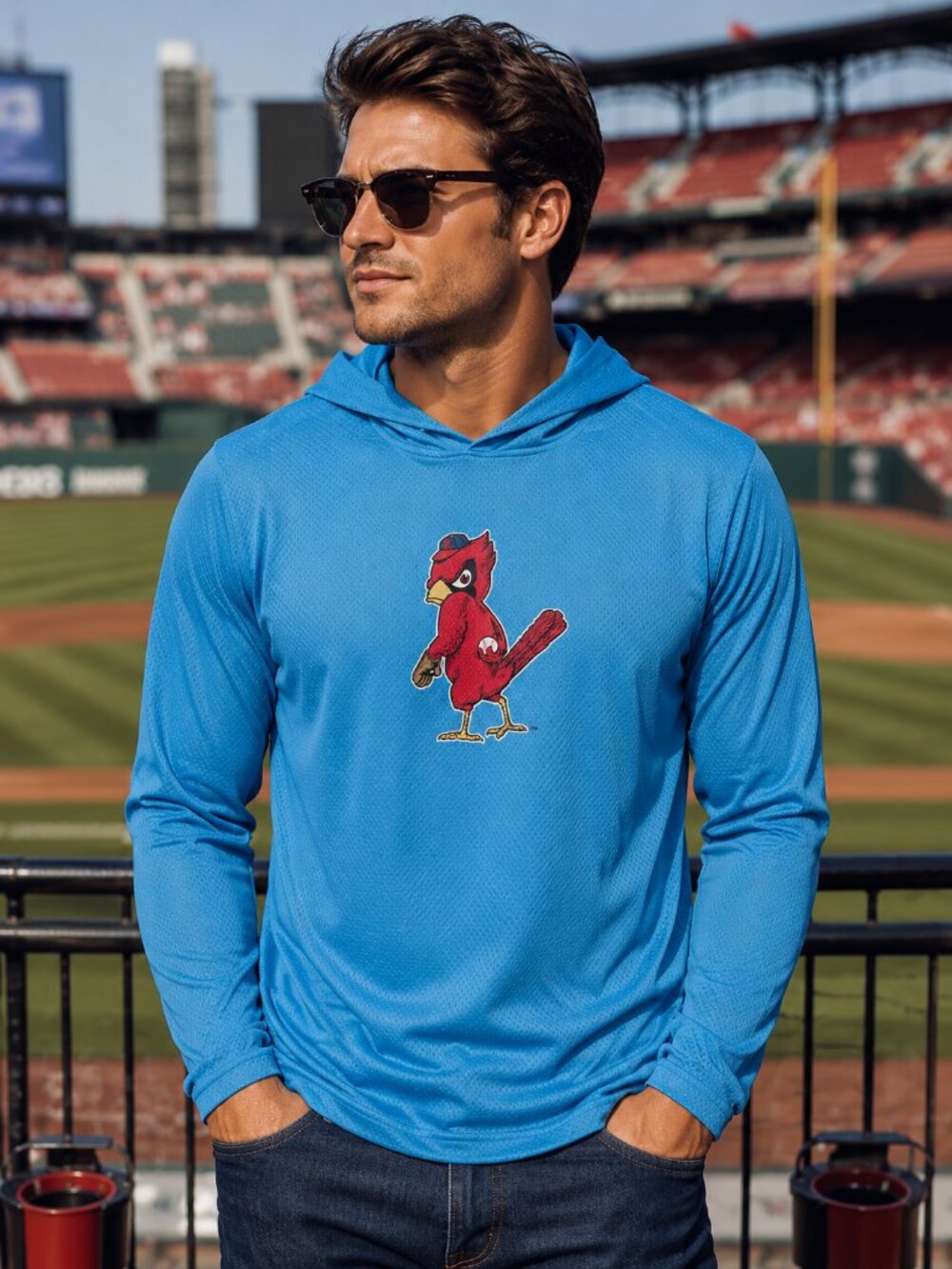 St. Louis Cardinals Hooded Performance Shirt Blue XL Lightweight Mesh
